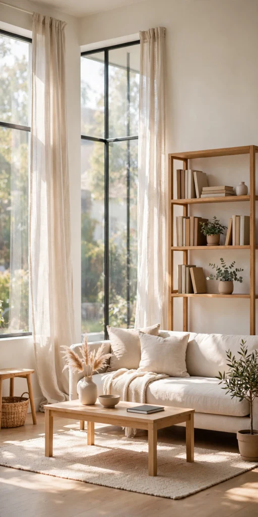 Bright tidy living room after 30-day decluttering plan