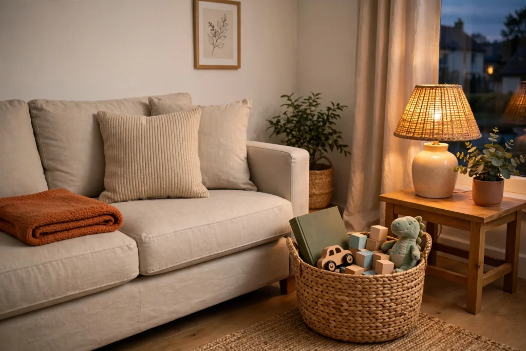 Laundry basket used for 10-minute Friday clutter sweep through house